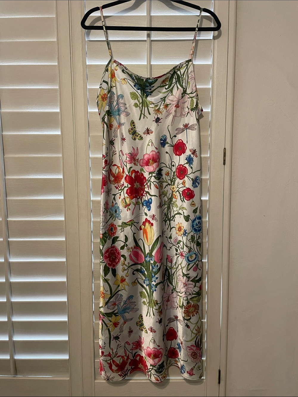 White Floral Maxi Slip Dress with Multicolor Garden Print